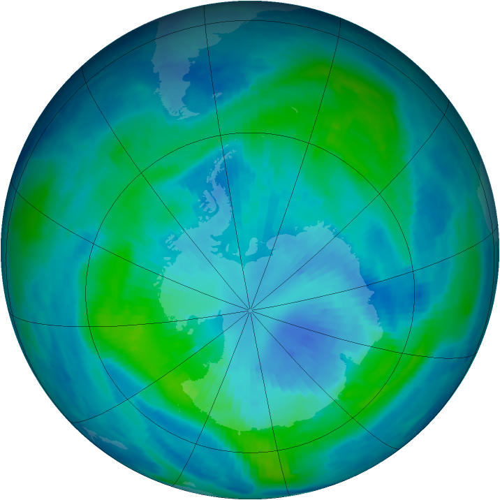 Antarctic ozone map for 01 April 1997